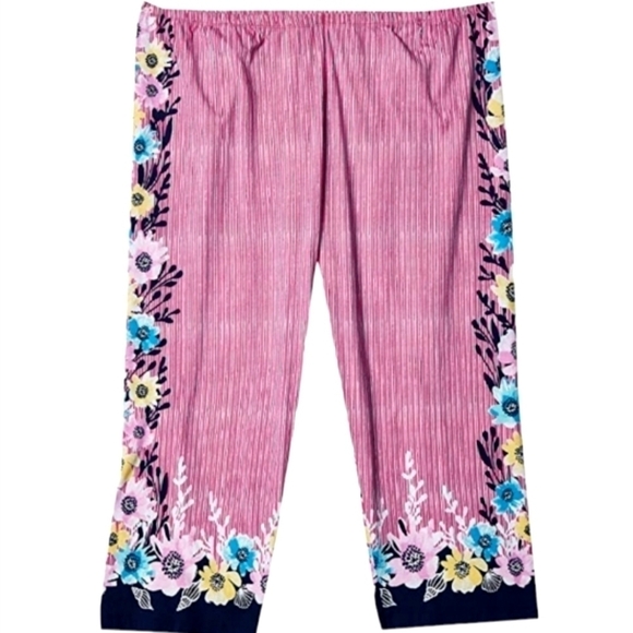 HUE Other - NEW! HUE Soft Knit Sleep Bottom Pajama Pants Phlox Pink Seaflower Border Small.